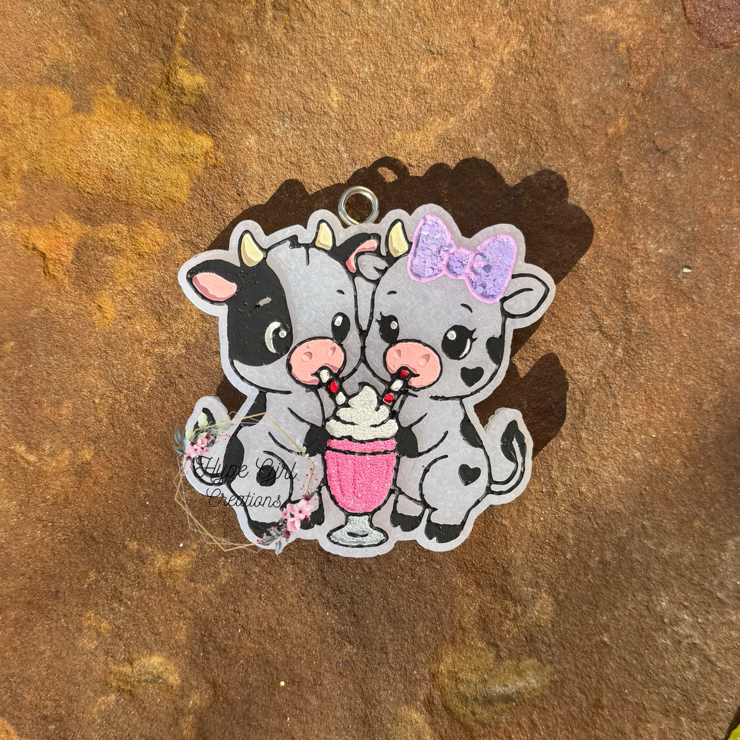 Cows sharing a Milkshake Car Freshie