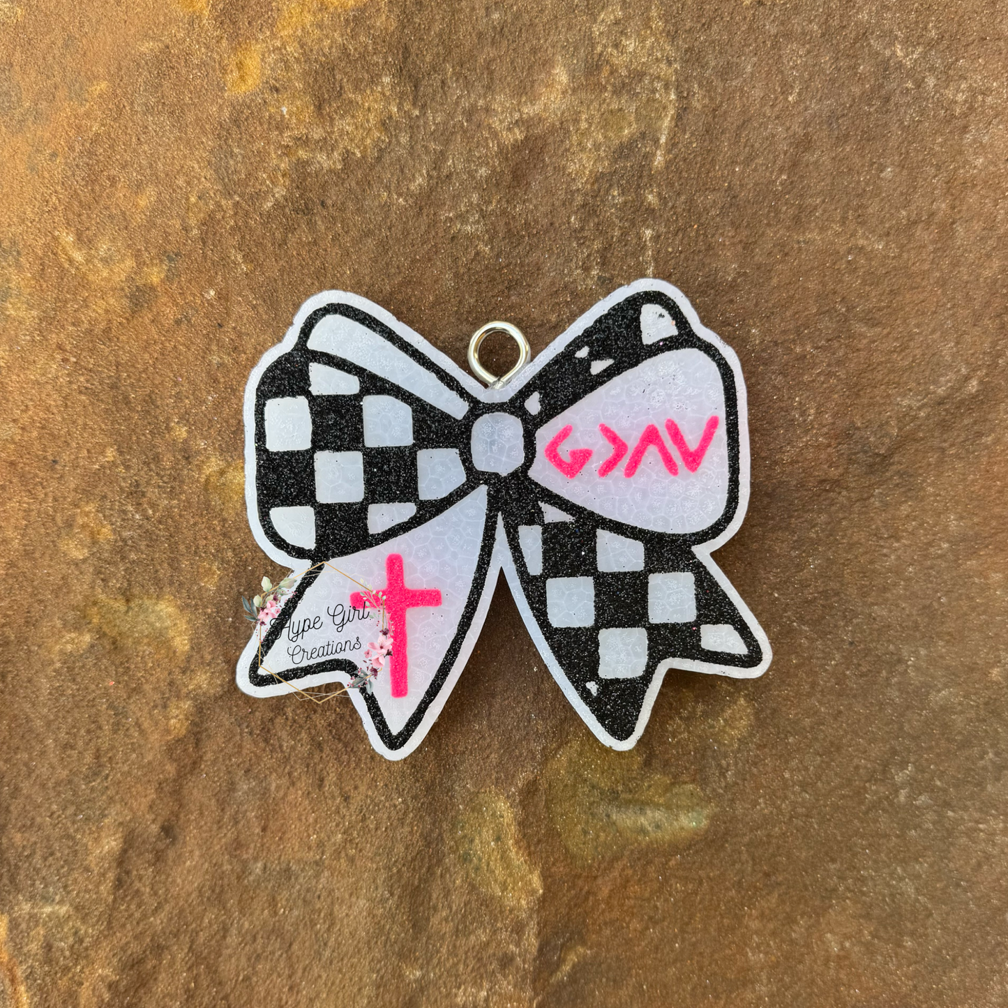 Checkered God is Greater Than Bow Car Freshie