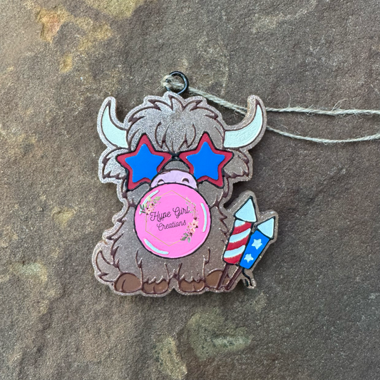Patriotic Highland Cow Car Freshie