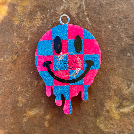 Drip Checkered Smiley Car Freshie