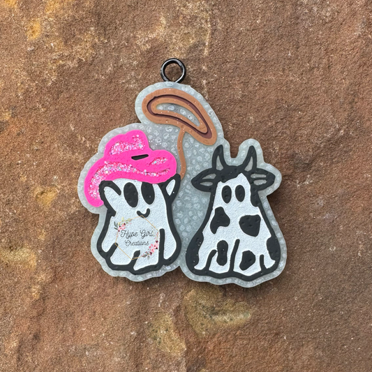 Cowboy Roping a Ghost Cow Car Freshie
